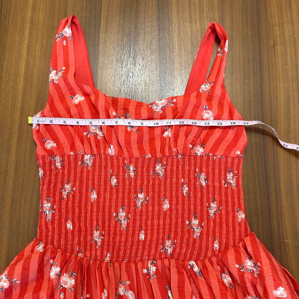 Anthropologie Rust Floral Smocked Square Neck Mini Bubble Dress, Vacation, L NWT - Picture 6 of 10